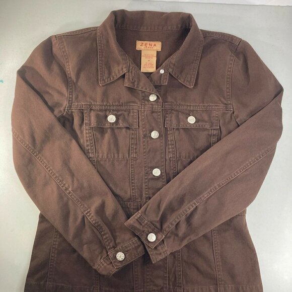 Zena Jeans Women’s Brown Denim 100% Cotton Front Flap Pockets Jacket Jacket-M - Picture 1 of 10